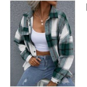 Plaid Drop Shoulder Button Up Shacket